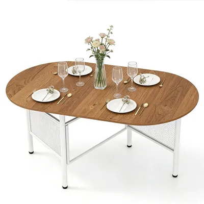 Produktbild von KOMFOTTEU Ovaler Esszimmertisch für 6-8 Personen, klappbarer Esstisch mit Stabile Metallbeine & Holzplatte, platzsparender Klapptisch, Küchentisch, Wohnzimmertisch für Esszimmer & Küche, 150 x 80 x 76 cm