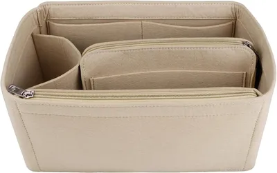 Zdjęcie produktu dla Organizer do torebki beżowy, filc, 30 x 16 x 16 cm, 13 przegródek, do podróży