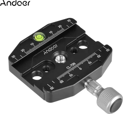 Obrázek produktu pro Andoer CL-70N 70mm hliníková slitinová rychloupínací deska QR Clamp 3/8" s 1/4" adaptérem a vodováhou pro desku Arca Swiss Benro Acratech Kirk Wimberley Gitzo Manfrotto RRS QR Plate
