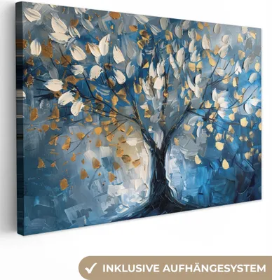 Obrázok produktu pre MuchoWow® - Plátno - Strom - Modrá - Zlatá - Abstraktný, nástenný obraz, nástenné dekorácie obrazy obývacia izba, 120x80cm