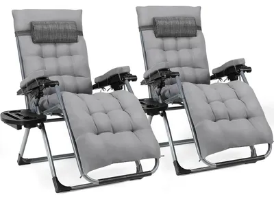 Immagine prodotto di Sedia da giardino Zero Gravity – Set da 2 con sedia reclinabile – Schienale regolabile – Cuscino e poggiatesta rimovibili – Con portabicchieri – Portata massima: 160 kg – Grigio