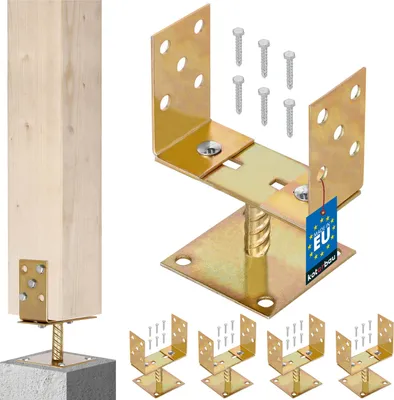 Zdjęcie produktu dla KOTARBAU® Zestaw 4 wsporników slupków w ksztalcie litery U Przykrecane 0-160 mm Wsporniki slupków do slupków drewnianych Ocynkowane Przykrecane Podstawa slupka Kotwa gruntowa Wspornik slupka Regulowana wysokosc Kotwa gruntowa Regulowana szerokosc