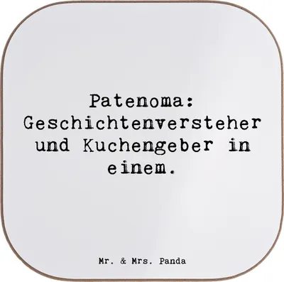 Produktbild von Mr. & Mrs. Panda Getränkeuntersetzer Spruch Patenoma - Weiß - Geschenk, Untersetzer für Gläser, Tassenuntersetzer, gläseruntersetzer, Liebe, handgefertigt, Glas, Lächeln