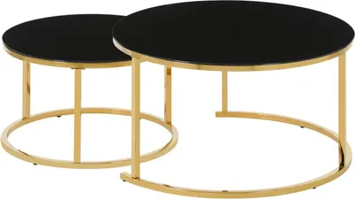 Produktbild von HOOZ Couchitsch 2er Set Rund, Beistelltisch Metall Wohnzimmer Gold schwarz