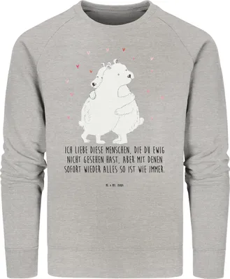 Produktbild von Mr. & Mrs. Panda Baumwoll Pullover Eisbär Umarmen Größe L - Heather Grey - Geschenk, Sweatshirt, Bio, Sweater, Lustige Sprüche, Pulli