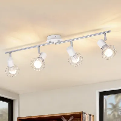 Image de ZMH Spot de plafond blanc à 4 ampoules E14, style vintage, orientable à 350°, abat-jour métallique, spot mural d'angle pour salon, couloir ou chambre à coucher