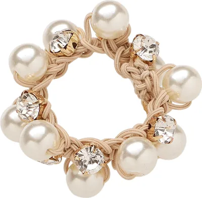 Produktbild von Geflochtenes Haargummi mit Perlen & Strass Beige