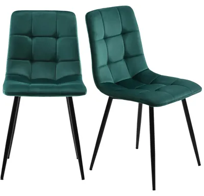 Immagine prodotto di Set di 4 sedie da pranzo - Sedia per sala da pranzo - Imbottita - Con schienale - Rivestita in velluto - Gambe in metallo - Stile moderno - Verde