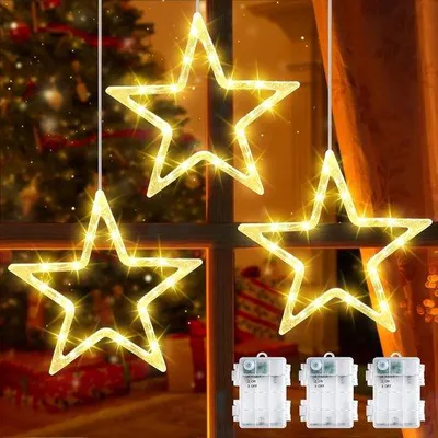 Productafbeelding van Bzavor LED Sterren Kerstverlichting op Batterijen Raamverlichting voor Kerstboom, Feest en Balkon
