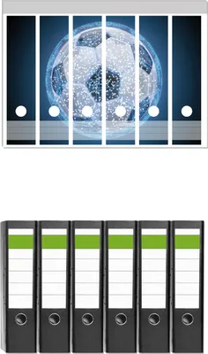 Produktbild von Wallario 6 Stück breite Ordner inkl. Klebeetiketten mit Motive Fußball digital - Netzwerk in blau -  Set mit Rückenschildern / Ordnerrücken Stickern