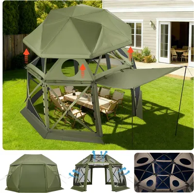 Produktbild von Pop-up Kuppel-Pavillon - Gartenpavillon/Partyzelt - 3,96 x 3,96 m - Für 10–12 Personen - Abnehmbares Dach - 360° Belüftung - UV-Schutz - Mit Tragetasche - Grün