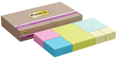 Produktbild von Post-it® Super Sticky Notes Haftnotizen - Verschiedene Farben und Größen - 90 Blatt, 18 Stück Satz Set