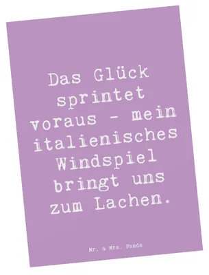 Produktbild von Mr. & Mrs. Panda Postkarte Spruch Italienisches Windspiel Glück - Lavendeltraum - Geschenk, Energie, Freude, bildkarte, Ansichtskarte, elegante Hunderasse, Hunde, Lachen