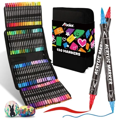 Image de 120 stylos marqueurs acryliques de différentes couleurs, à double pointe