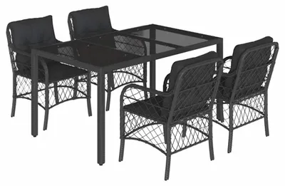 Produktbild von vidaXL 5-tlg. Garten-Essgruppe mit Kissen Schwarz Poly Rattan