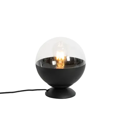 Produktbild von QAZQA - Retro Retro-Tischlampe schwarz mit klarem Glas - Eclipse I Wohnzimmer I Schlafzimmer - Kugel I Kugelförmig - LED geeignet E27