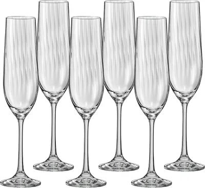 Productafbeelding van Champagne-, Prosecco- en waterglazen, merk Bohemia, model "Waterval", inhoud 190 ml, set van 6 stuks.