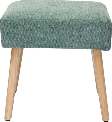 Produktbild von Miliboo - Niedriger Hocker aus Stoff mit strukturiertem Samteffekt in Seladongrün und hellem Massivholz H46 cm GUESTA