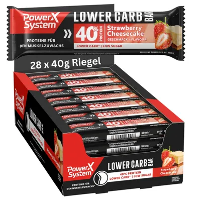Produktbild von Power System Proteinriegel Lower Carb Strawberry Cheesecake 28 x 40 g 40% Eiweiß