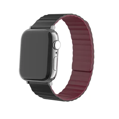 Produktbild von Strap-it Apple Watch Magnetisches Silikonarmband (Schwarz/Rot)
