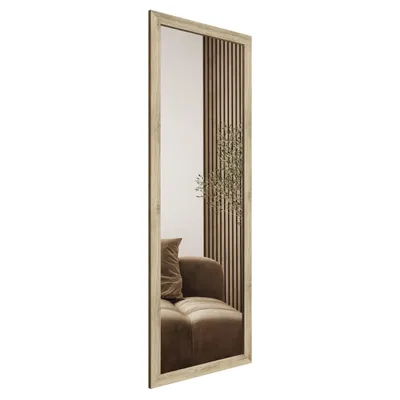 Image de Miroir mural STYLER KIRUNA, 47x127 cm, bois clair, forme rectangulaire, cadre en MDF. Idéal pour l'entrée, la chambre, la salle de bain. Miroir de corps entier, design moderne et décoratif