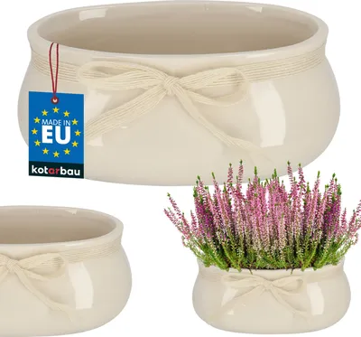 Productafbeelding van KOTARBAU® Bloempot, keramiek, geglazuurd, beige, 19 x 12 cm H: 9 cm, bloempot, sierpot voor kamerplanten, sierpot, keramiek, voor woonkamer, plantenpot, plantenpotten