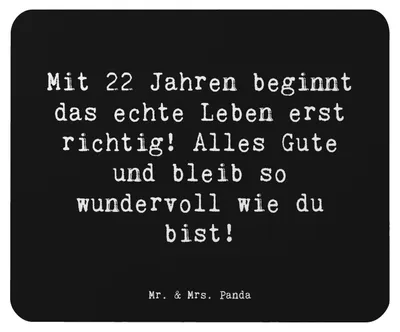 Produktbild von Mr. & Mrs. Panda Mousepad Spruch 22. Geburtstag - Schwarz - Geschenk, Alter, mousematte, Humor, Mouse Pad, Inspiration, Feier, Geburtstagsfeier, besondere Botschaft