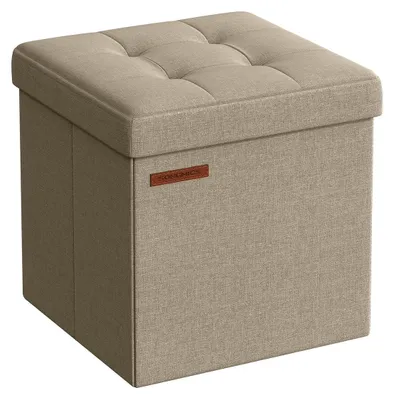 Immagine prodotto di Pouf contenitore – Poggiapiedi – Realizzato in MDF e rivestito in lino – Imbottitura in schiuma 25D – Dimensioni: 30 x 30 x 30 cm