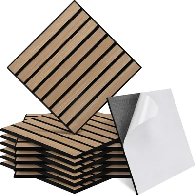 Immagine prodotto di Izrielar 12x pannelli acustici 30x30cm, pannelli murali per la decorazione di interni, pannelli murali in legno, parete in doghe di quercia bianca su feltro