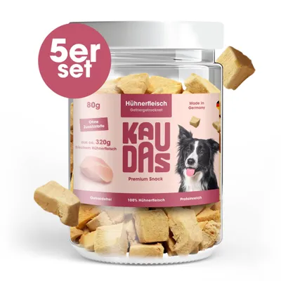 Produktbild von KAUDAS Hundesnack HuhnPur - 5× 80g gefriergetrocknetes Huhn - 320g Rohgewicht