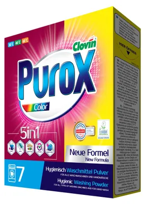 Produktbild von PUROX Color Waschpulver 490 g, 7 Waschladungen, für Buntwäsche, Karton