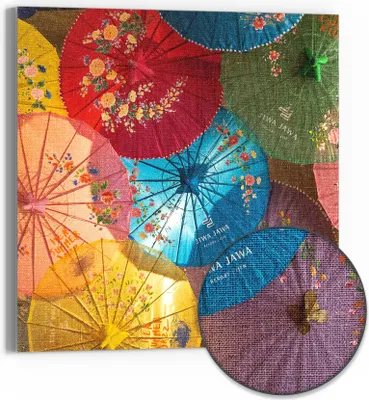 Produktbild von DEQORI Hybrid Leinwand Bild 30x30 cm 'Farbenfrohe Schirmkunst' Wandbild Glas flach modern