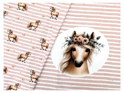 Produktbild von Baumwolljersey Panel und Kombistoff Blumenpony auf Streifen Schmetterling Hellrosa 75 x 160 cm
