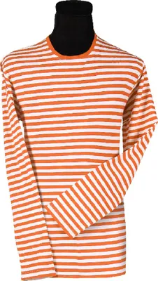 Produktbild von T2594-1202-S orange-weiß Damen-Herren Langarm Clownpulli Streifenhemd Gr.S