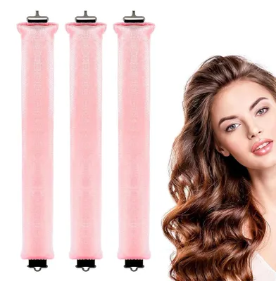 Immagine prodotto di Arricciacapelli senza calore, confezione da 3 pezzi - Bigodini per creare ricci durante la notte - Arricciacapelli flessibili con gancio - Per creare ricci e onde voluminose - Rosa