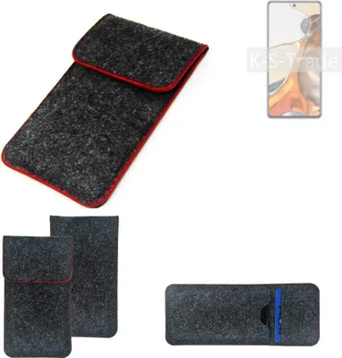 Produktbild von K-S-Trade Handy Schutz Hülle kompatibel mit Xiaomi 11T Schutzhülle Handyhülle Filztasche Pouch Tasche Case Sleeve Filzhülle dunkelgrau roter Rand