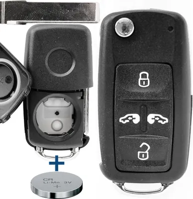 Produktbild von Auto Schlüssel Funk Fernbedienung 1x Gehäuse 4 Tasten + 1x Rohling + 1x CR2032 Batterie kompatibel mit VW/SEAT