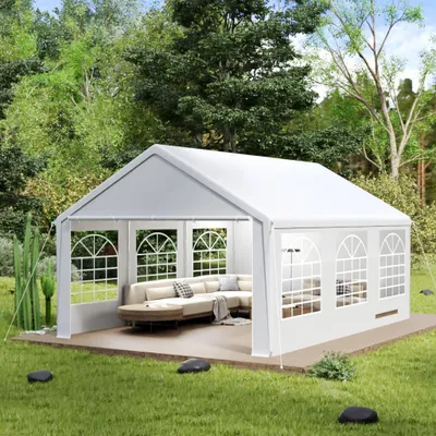 Produktbild von YZNAHRE Pavillon Partyzelt 4x6 m mit 6 Abnehmbaren Seitenwänden Wasserdicht Stabil Winterfest Sonnenschutz Gartenpavillon Party Zelt Gartenzelt, Weiß