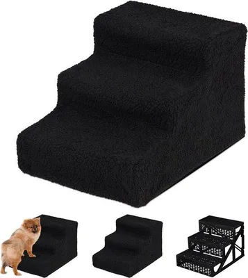 Produktbild von Famanu Hundetreppe - 3 Stufen für kleine und große Hunde, schwarz