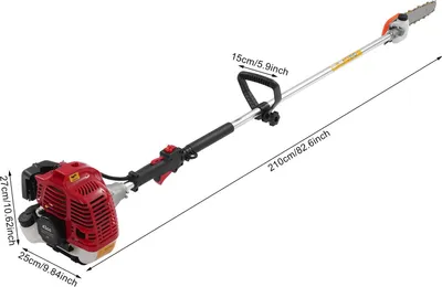 Obrázok produktu pre Benzínová reťazová píla s dlhou rukoväťou – 43 cm³ dvojtaktná píla – 1,25 kW, 1,7 k – rukoväť 1,5 m – nádrž 1 l – červená