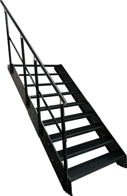 Zdjęcie produktu dla Stalowe schody strunowe Stopnie kratowe 9 stopni Poręcz lewa - Ocynkowane i malowane proszkowo na kolor antracytowy - (szer. x wys. x gł.) 100 x 171 x 177 cm