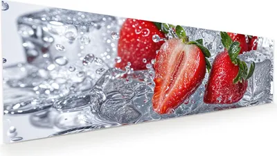 Produktbild von Glasbild 120x40cm in XXL für Wohnzimmer, Schlafzimmer Motiv Erdbeeren im Wasser