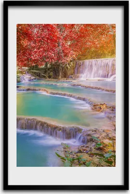 Produktbild von Bild - Bilderrahmen - 40 cm x 60 cm - MDF - Rahmen - Wandkunst - Wasserfall im Herbst