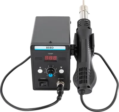 Produktbild von 858D SMD Heißluft Lötstation - 700W 220V - LED Digitalanzeige - Temperatur 100–500°C einstellbar - EU Stecker - Schwarz