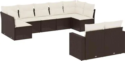 Produktbild von vidaXL 9-tlg. Garten-Sofagarnitur mit Kissen Braun Poly Rattan