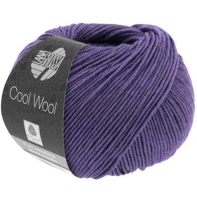 A ball of purple yarn with a label.