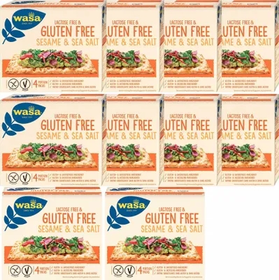 Produktbild von Wasa Knäckebrot Gluten und Laktosefrei mit Sesam und Meersalz VPE (10x240g Packung)