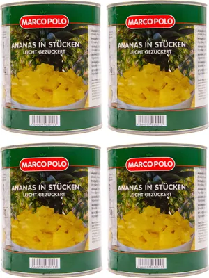 Produktbild von MARCO POLO Ananas in Stücken leicht gezuckert 4 Dosen Füll 825g ATG 490g