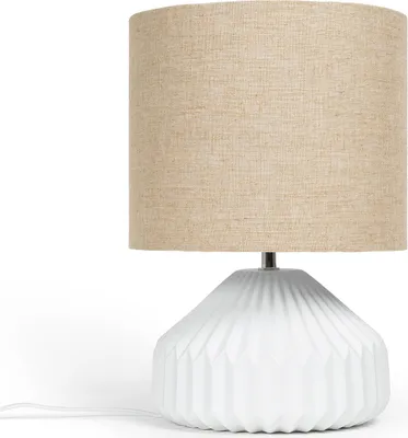 Produktbild von Tischlampe aus Porzellan und Stoff Monduver Weiß