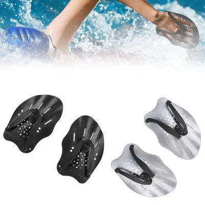 Produktbild von 2 Paar Handpaddel zum Schwimmen, Schwimmtraining Paddel, Schwimmpaddel mit verstellbaren Riemen, Krafttrainingshilfe,Pool-Übungsgeräte(schwarz+silber)
